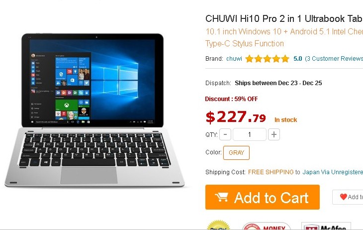 WinタブレットPC CHUWI Hi10 Pro 2 in 1 Ultrabookをギアベストで発注した【人柱上等】